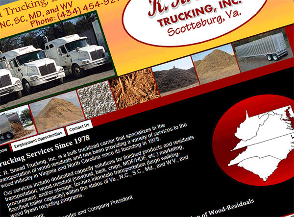 Home page of a trucking website